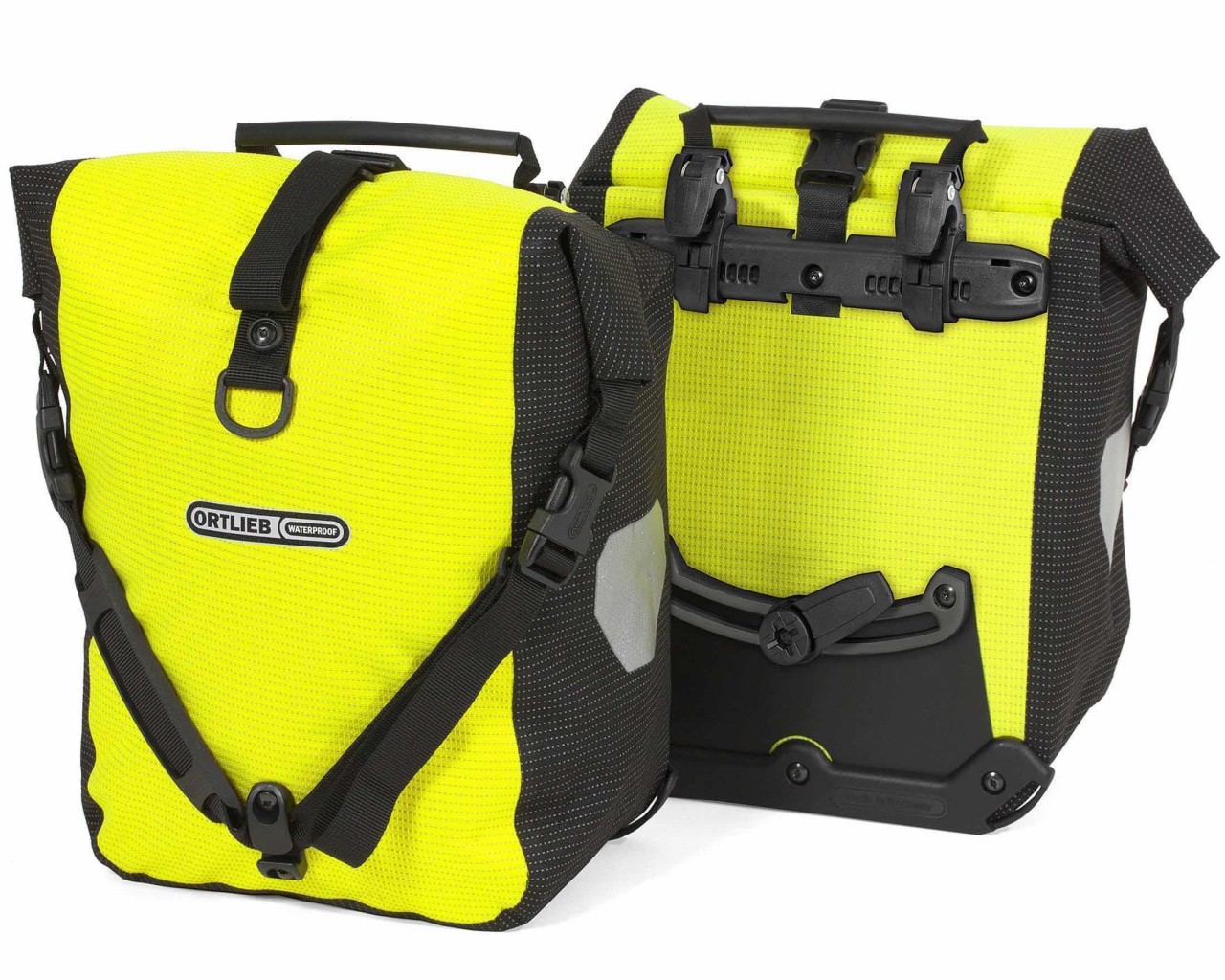 Ortlieb Front-Roller QL2.1 High Visibility waterproof cycle bags (pair) PVC-free | neon yellow-black reflex