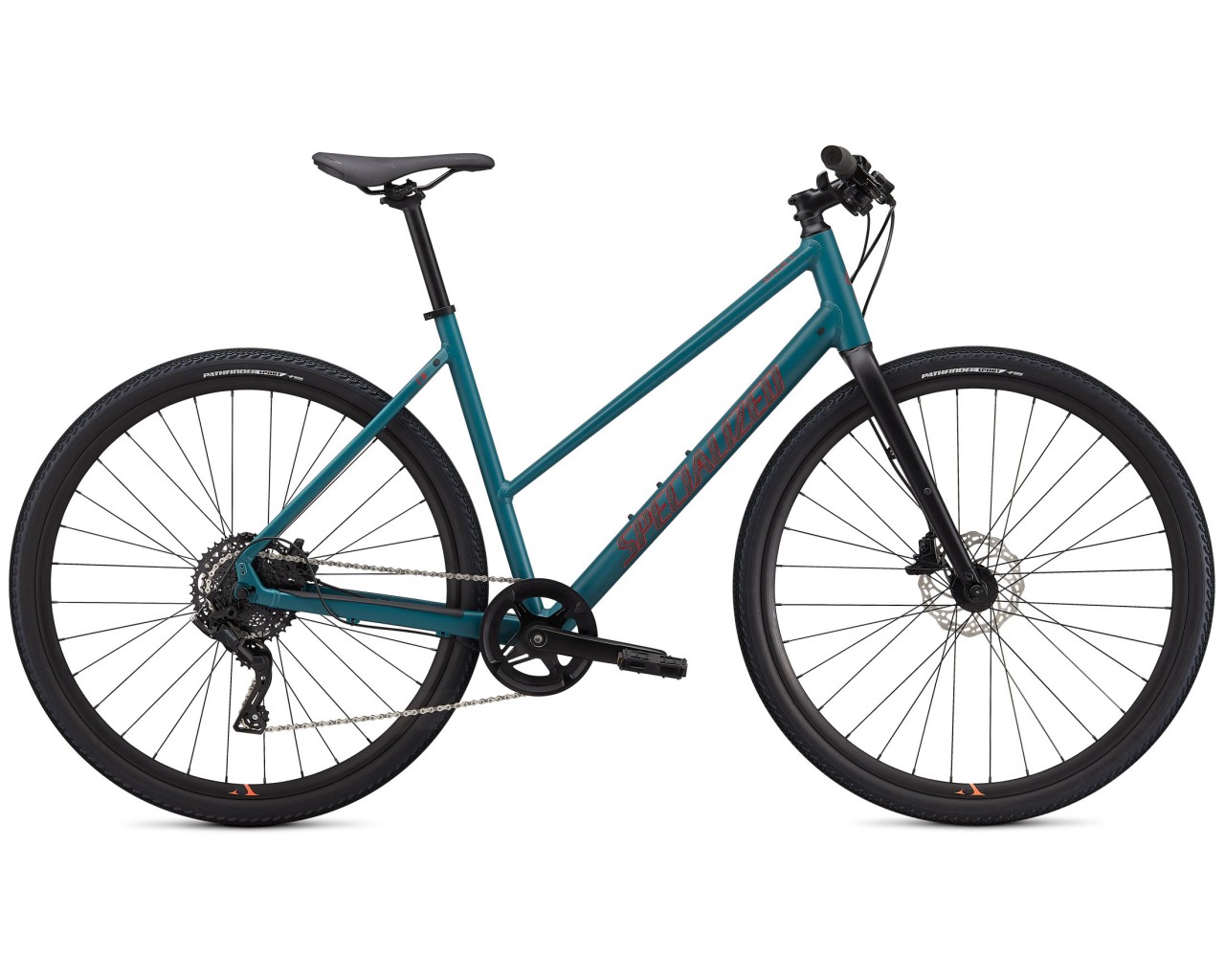 Specialized Sirrus X 2.0 Step Through - Trapeze Fitness Bike 2022 | dusty turquoise-rocket red-black reflective