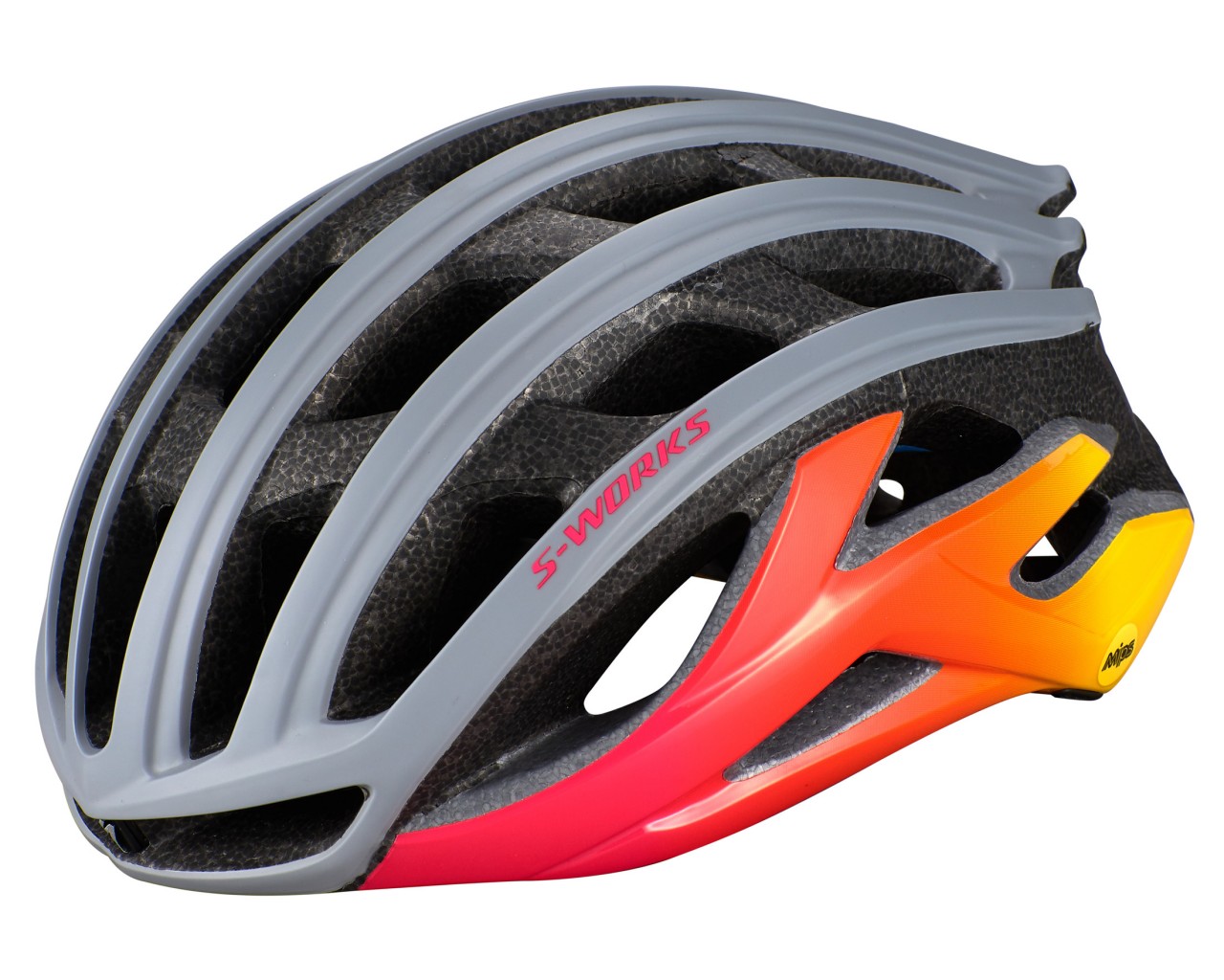 Specialized S-Works Prevail II Road Bike Helmet ANGi ready MIPS | cool grey-acid pink-golden yellow